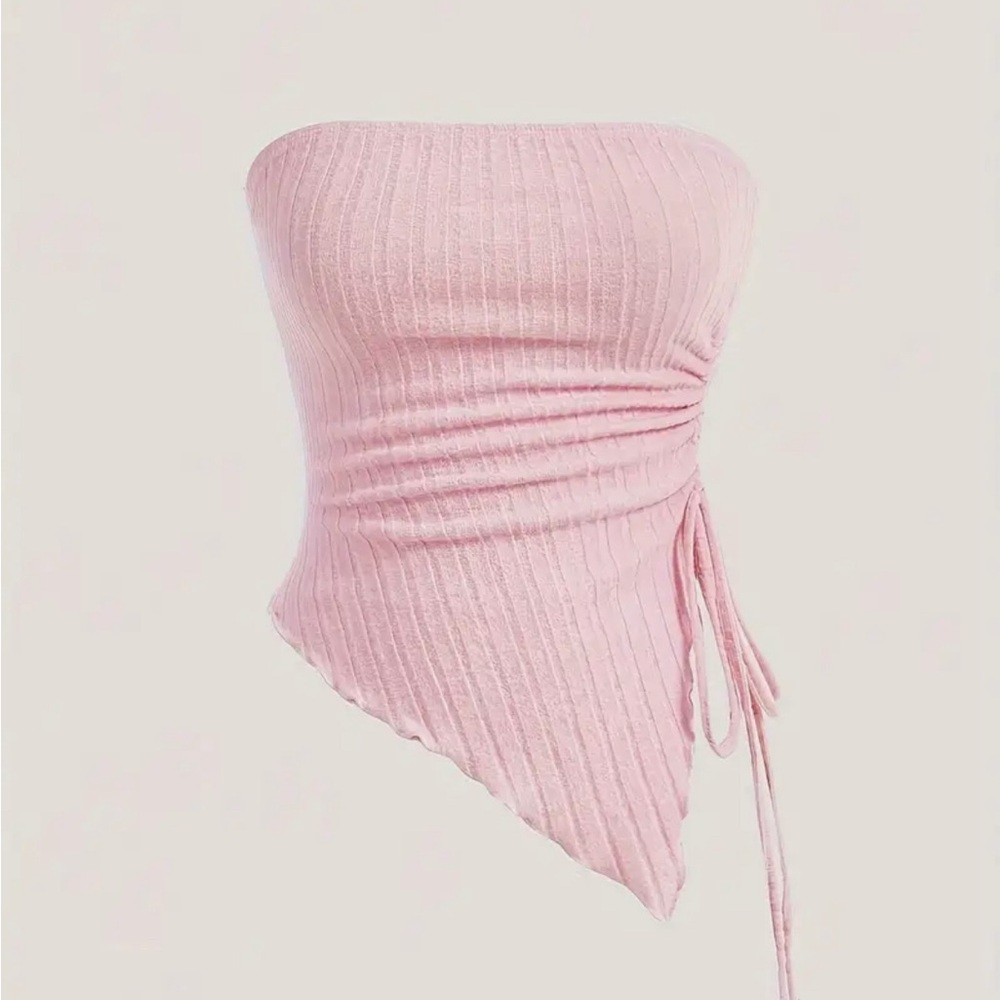 Pink strapless scrunch top